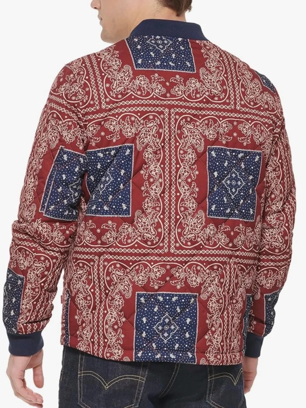Levi's Red and Navy Bandana-Print‎ Bomber Jacket